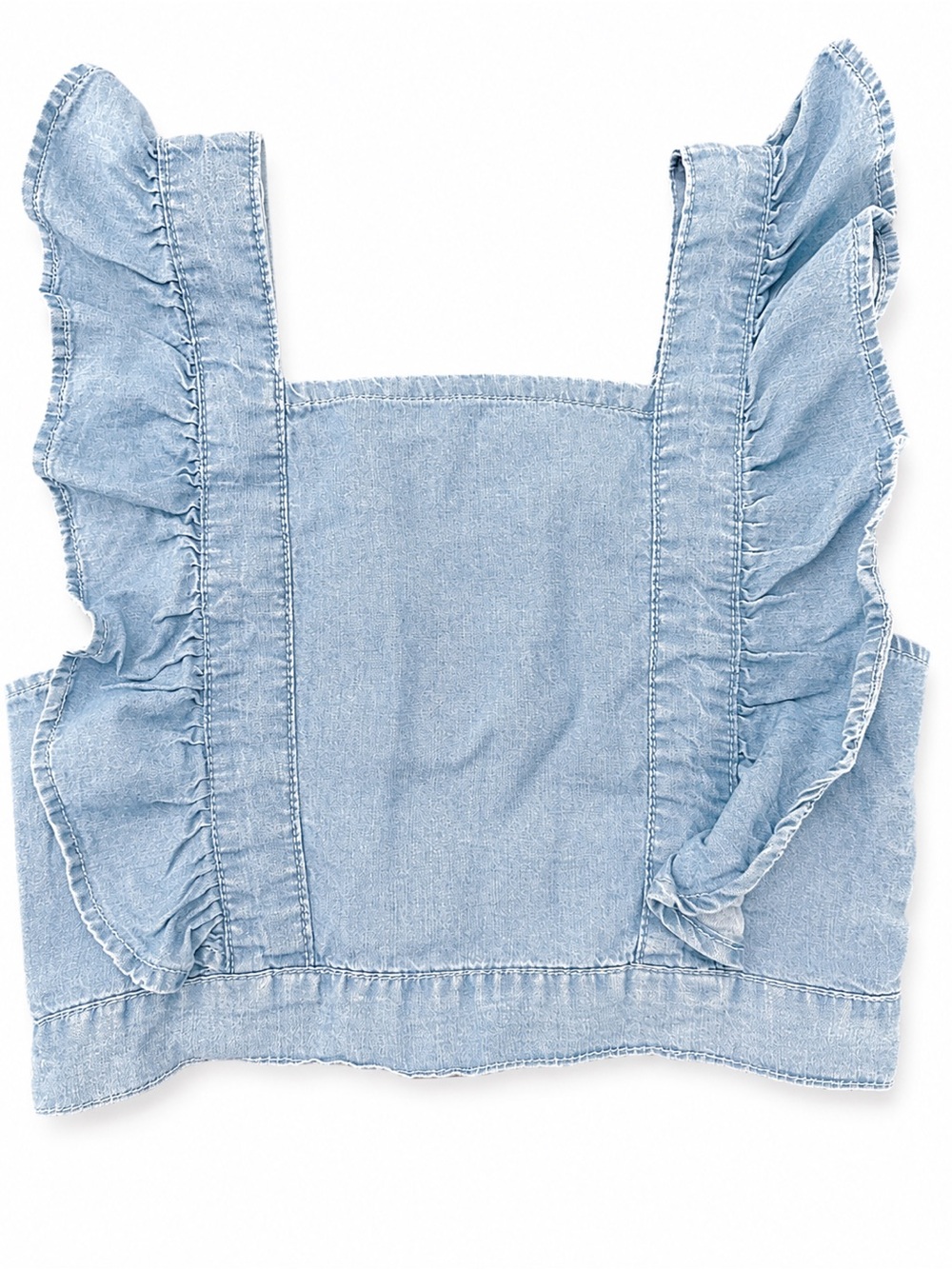Paisley Lane Chambray Ruffle Crop Top Smocked Back Denim Blue Cottagecore 8